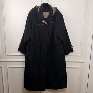 Maggie Barnes Black Long Trench Coat Detachable Hood Zip Out Liner Plus Size 3X